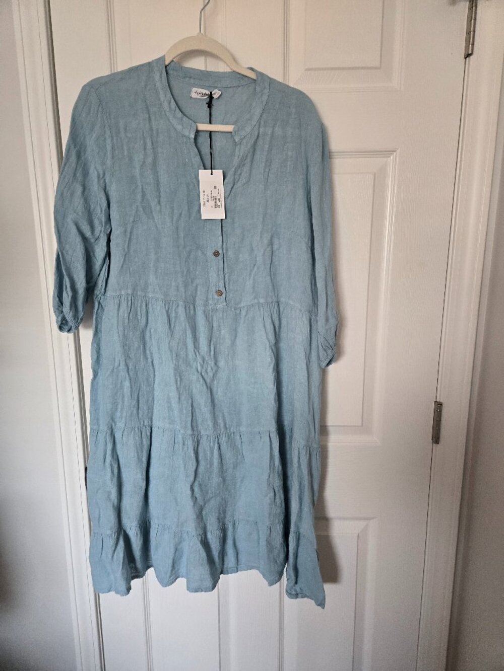 Iris Made In Italy Linen Tiered Dress - Ocean Blue - SZ L/XL - NWT